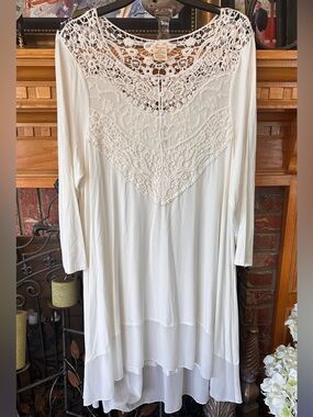 Orange Fashion Village L/XL Cream Crochet Lace Yoke Midi Hi-Lo Dress